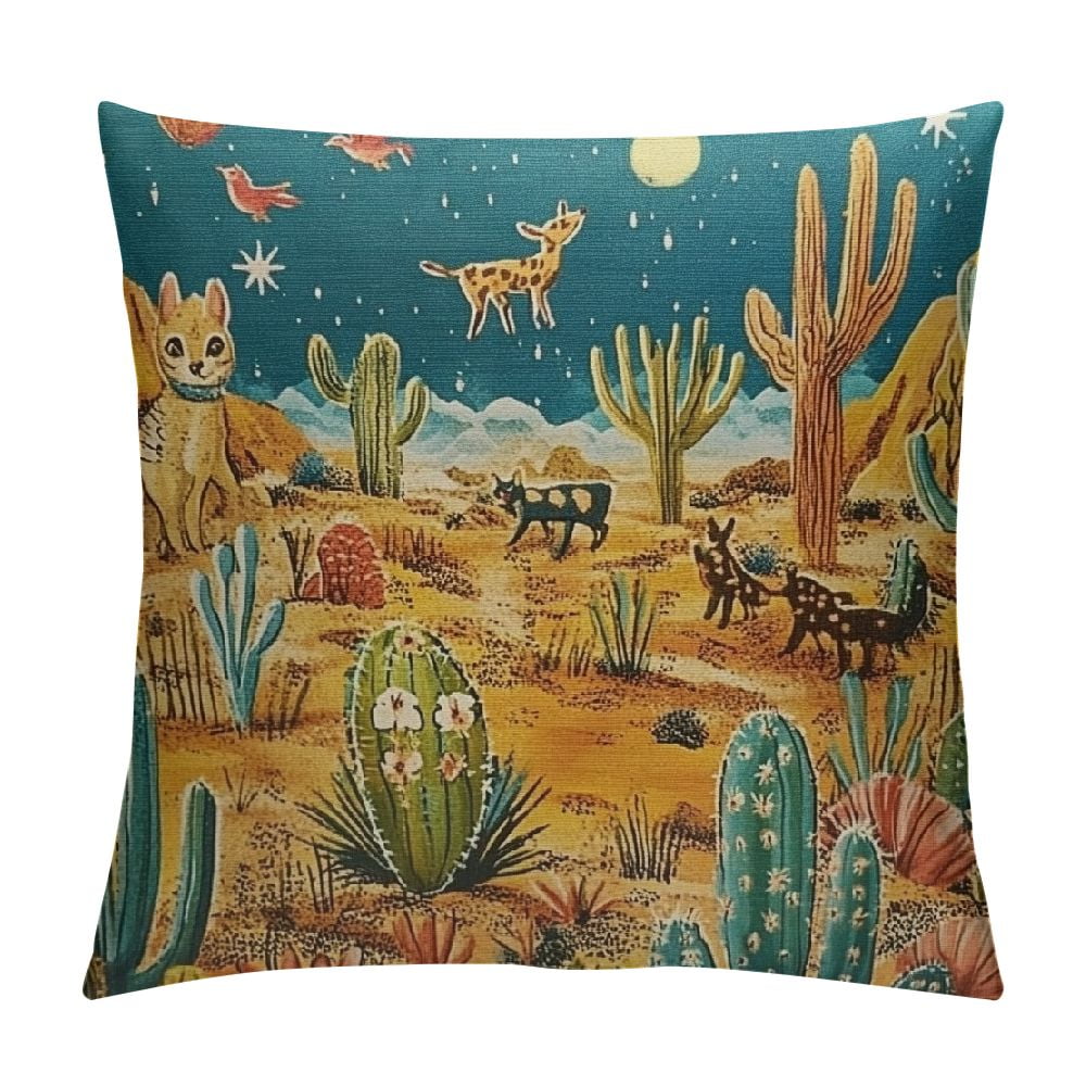 ERAPDAUR Desert Throw Pillow Cushion Case, Wilderness Animals Fox Owl