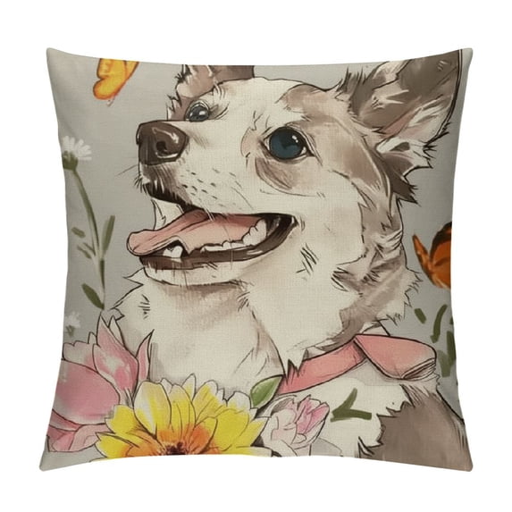 ERAPDAUR Dog Decorative Throw Pillow Covers, Golden Retriever Puppy Paw Print Pink Cushion Case Decor, Stay Awhile Bow Daisy Flower Butterfly Home Decoration for Sofa Couch 22x22in