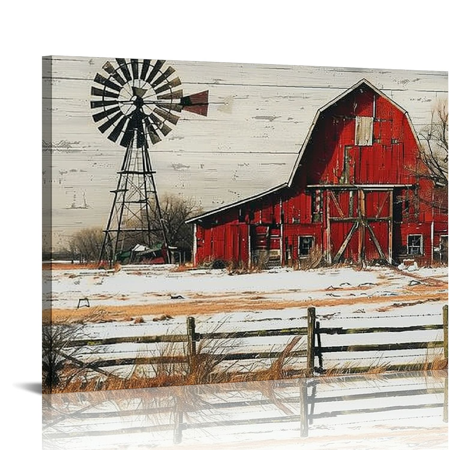 ERAPDAUR Farmhouse Canvas Wall Art, Red Barn Windmill Decor, Rustic ...