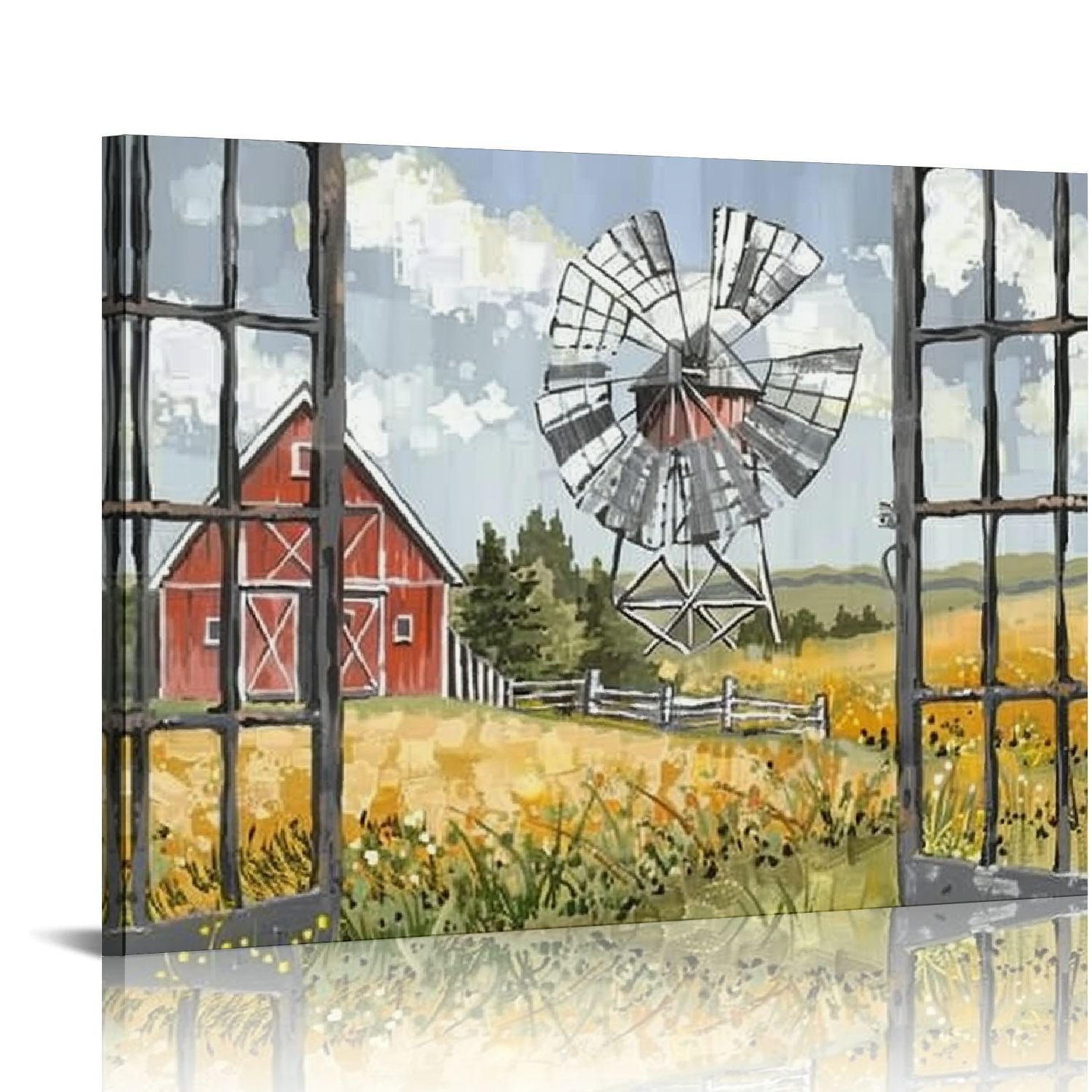 ERAPDAUR Farmhouse Canvas Wall Art Rustic Barn and Windmill Wall Art ...