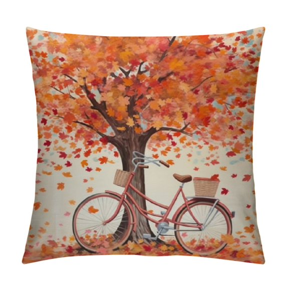 ERAPDAUR Festival Gifts Autumn Watercolor Maple Tree Bicycle Harvest Decorative Home Sofa Chair Car Square Throw Pillow Cover Throw Pillow Case Cushion Cover 12x12in