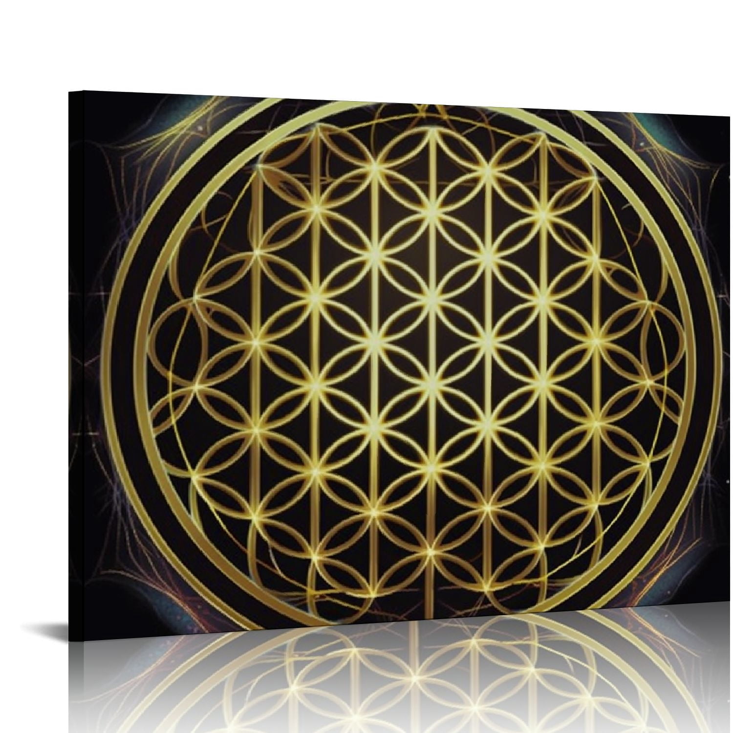 ERAPDAUR Flower of Life Sacred Geometry Landscape Canvas Wall Art Black ...