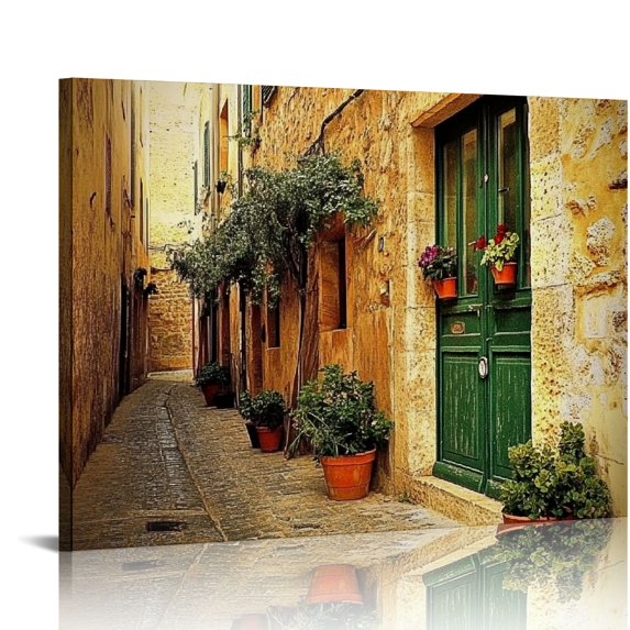ERAPDAUR Italy Tuscan Wall Art Vintage European Town Pictures Mediterranean Street Canvas Prints for Home Decor 16x12in