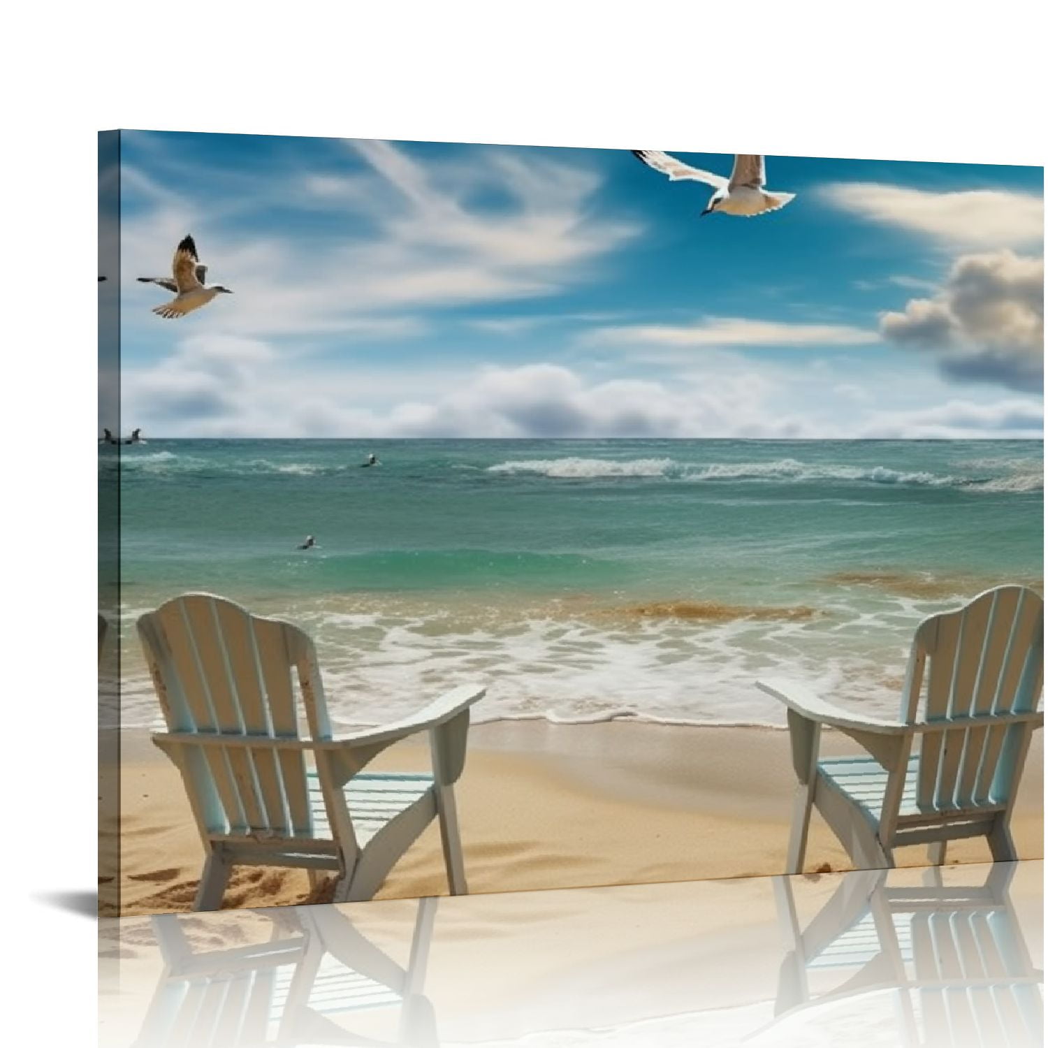 ERAPDAUR Large Beach Pictures Wall Art Canvas Print Artwork Blue