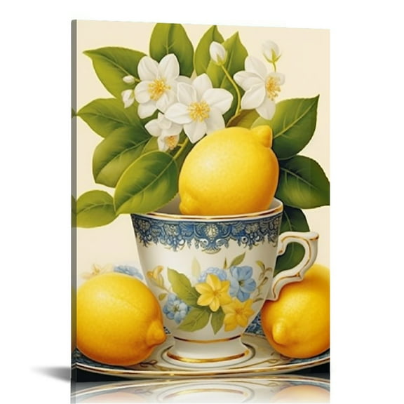 ERAPDAUR  Lemon Canvas Wall Art Farmhouse Kitchen Decor Yellow Lemon with Flower Pictures Prints Summer Fresh Fruit Painting Rustic Wall Decor  12x16 in