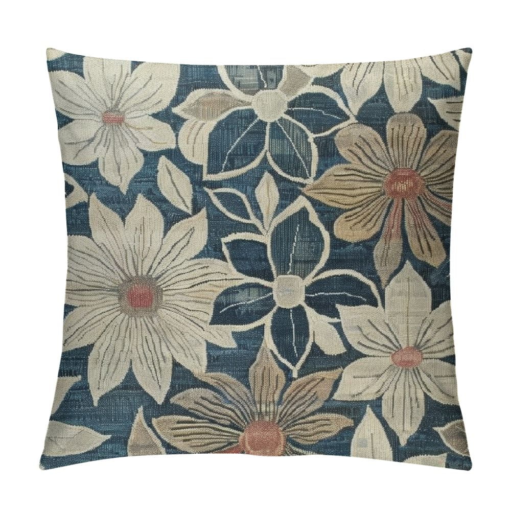 ERAPDAUR Navy Blue Beige Dahlia Pillow Covers Rustic Geometric Flower