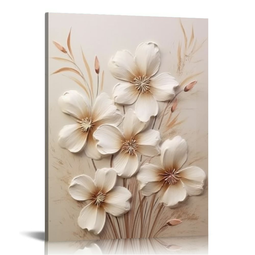 ERAPDAUR Neutral Beige Floral Botanical Canvas Wall art Modern Simple ...