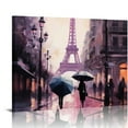 thumbnail image 1 of ERAPDAUR Pink Paris Canvas Wall Art Girl Bedroom Oil Painting Paris Eiffel Tower Street View Picture Print for Home Office Decor Umbrella Landscape Artwork Bathroom Wall Decor 16x12in, 1 of 6