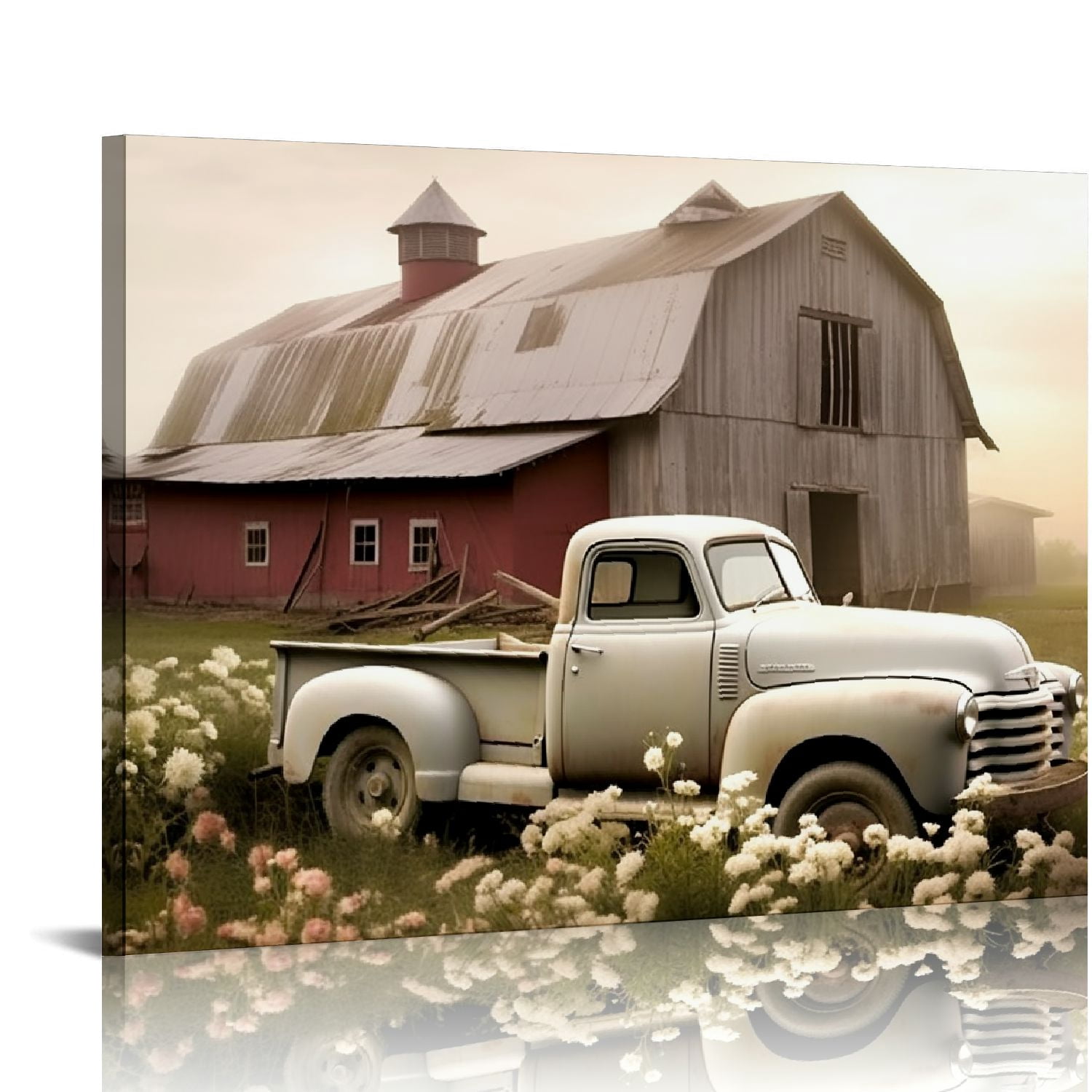 ERAPDAUR Rustic Farmhouse Barn Canvas Wall Art Misty Countryside Field ...