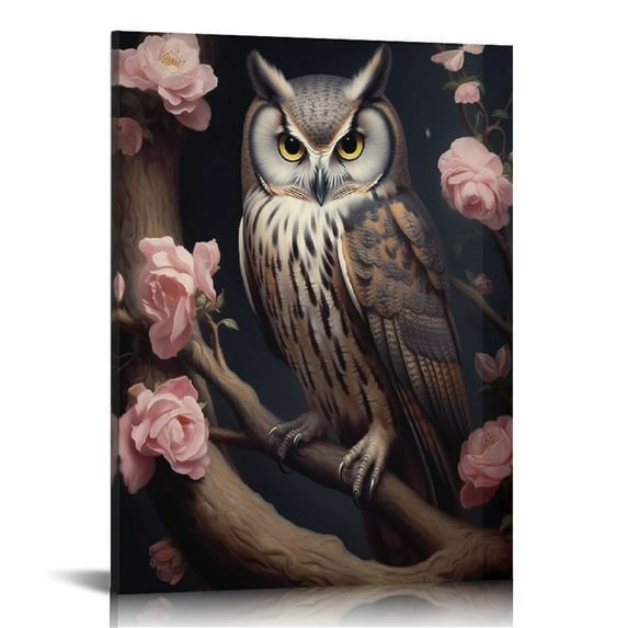 ERAPDAUR Vintage Owl Wall Art Dark Academia Floral Print Poster Black Gothic Owl Painting Vintage Gothic Floral Wall Art Dark Moody Wall Canvas Vintage Animal Bird Pictures Moody Gothic Art 16x20 in