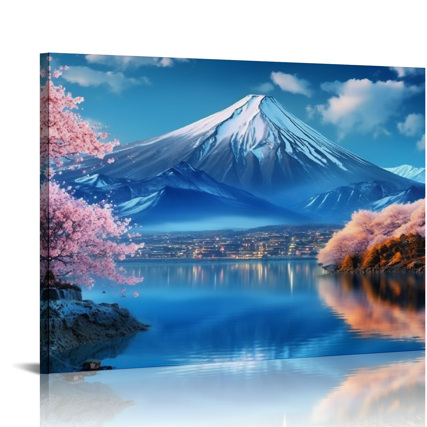 ERAPDAUR Wall Art Canvas Painting Cherry Blossoms Mount Fuji Mount Fuji ...