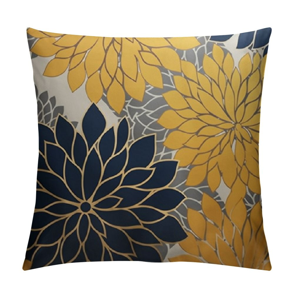 ERAPDAUR Yellow and Blue Throw Pillow Covers, Navy Yellow Gray Grey