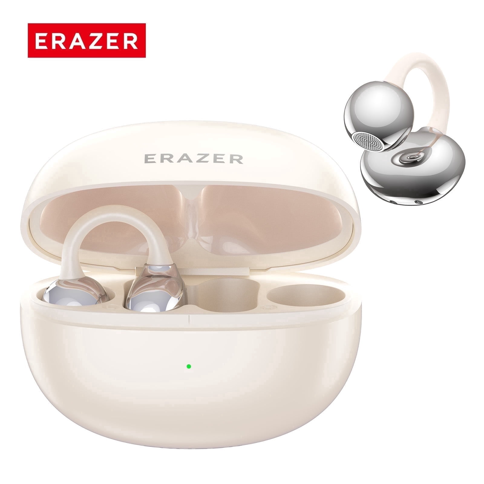 ERAZER XF36 Clip-On Wireless Earbuds, Bluetooth 5.4, 40H Playtime, IPX5 Waterproof Sports Headphones, Off-Beige