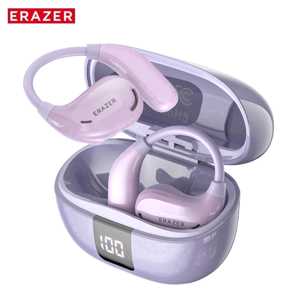 ERAZER XT66PRO Wireless Bluetooth 5.4 Open-Ear Earbuds, Earhook Headphones with 40H Playtime, IPX5 Waterproof for Sports & Work, Purple