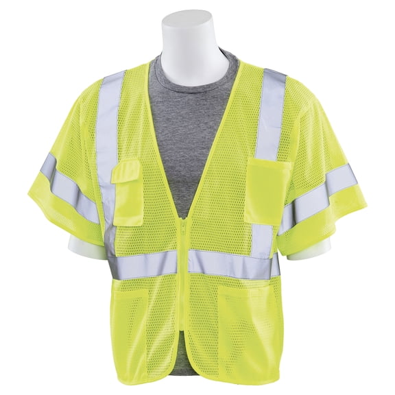 ERB Safety 61893 S663P Lime Ansi Class 3 Vest Mesh Hi-Viz Lime - Zipper 5X-Large