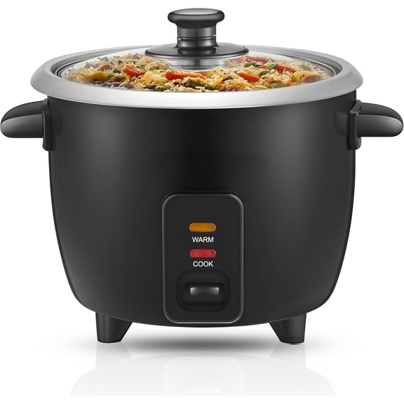 ERC003BX Electric Rice Cooker with Automatic Keep Warm Makes Soups, Stews, Grains, Hot Cereals, 6 Cups Cooked (3 Cups Uncooked), Black