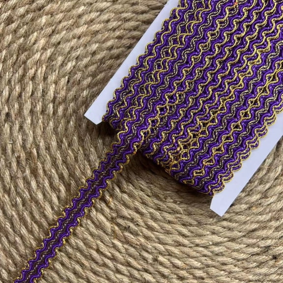 ERDOUY 0.59 Inch13.12 Yard Bilateral Gold Wave Trim Ribbon, Durable Fabric Ribbon for DIY Crafts, Gift Packaging, Sewing Projects & Fashion Accessories, Dark Purple