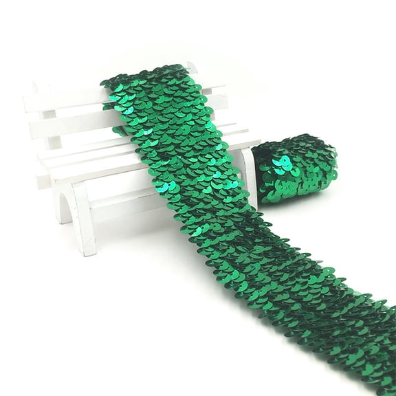 ERDOUY 1.89 Inch x 10.94 Yard Elastic Sequin Trim Ribbon, Shiny Spangle Strip, Versatile Decorative Ribbon for DIY Crafts, Sewing Projects & Gift Packaging, Green
