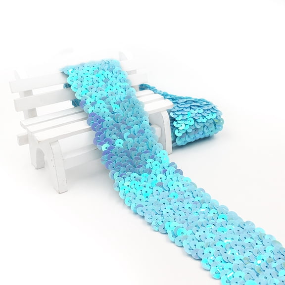 ERDOUY 1.89 Inch x 10.94 Yard Elastic Sequin Trim Ribbon, Shiny Spangle Strip, Versatile Decorative Ribbon for DIY Crafts, Sewing Projects & Gift Packaging, Light Blue