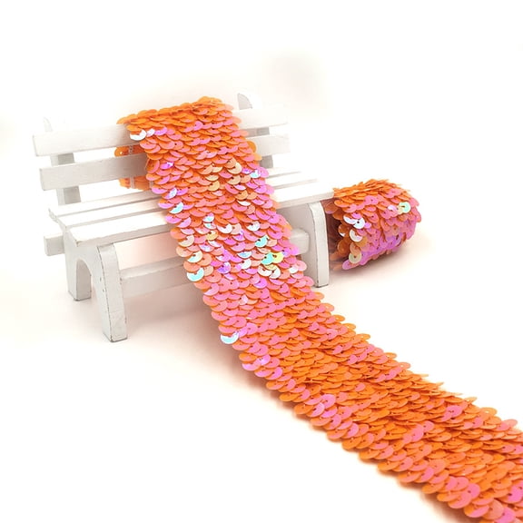 ERDOUY 1.89 Inch x 10.94 Yard Elastic Sequin Trim Ribbon, Shiny Spangle Strip, Versatile Decorative Ribbon for DIY Crafts, Sewing Projects & Gift Packaging, Orange