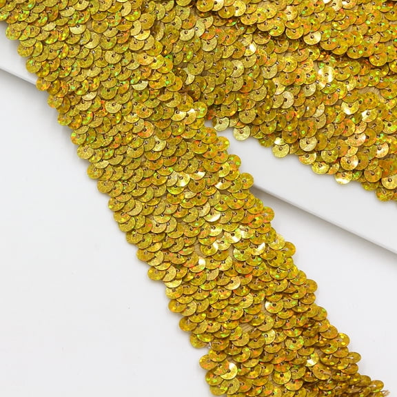 ERDOUY 1.89 Inch x 10.94 Yard Elastic Sequin Trim Ribbon, Shiny Spangle Strip, Versatile Decorative Ribbon for DIY Crafts, Sewing Projects & Gift Packaging, Yellow