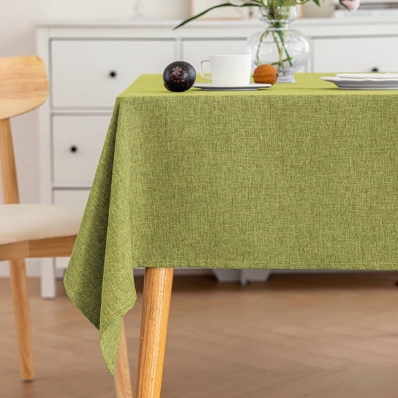 ERDOUY 1-Piece Green Cotton-Linen Rectangle Tablecloth, 47"×67" Wrinkle-Resistant Indoor/Outdoor Table Cover for Home Dining, Patio Gatherings & Daily Use
