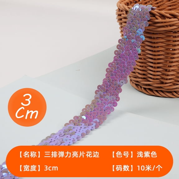 ERDOUY 1 Roll Elastic Sequin Ribbon 1.18" x 11Yard, Flexible Glitter Sequin Trim Strip, Decorative Craft Ribbon for Gift Wrapping, Sewing & Party Decorations, Light Purple