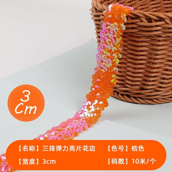 ERDOUY 1 Roll Elastic Sequin Ribbon 1.18" x 11Yard, Flexible Glitter Sequin Trim Strip, Decorative Craft Ribbon for Gift Wrapping, Sewing & Party Decorations, Orange