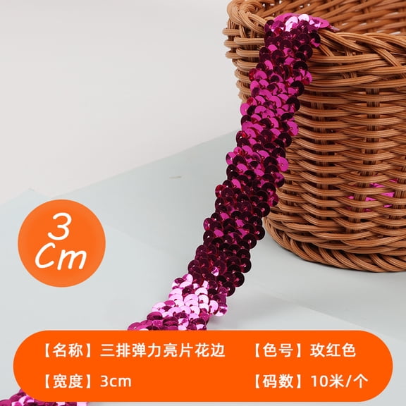 ERDOUY 1 Roll Elastic Sequin Ribbon 1.77" x 11Yard, Flexible Glitter Sequin Trim Strip, Decorative Craft Ribbon for Gift Wrapping, Sewing & Party Decorations, Rose Pink