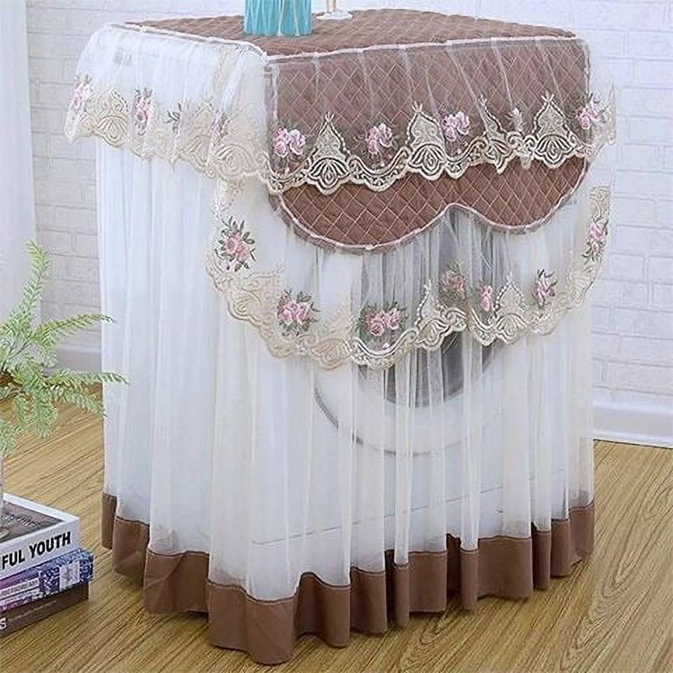 ERDOUY 1 piece European lace universal edition sunscreen fabric drum washing machine dust cover decoration (brown)