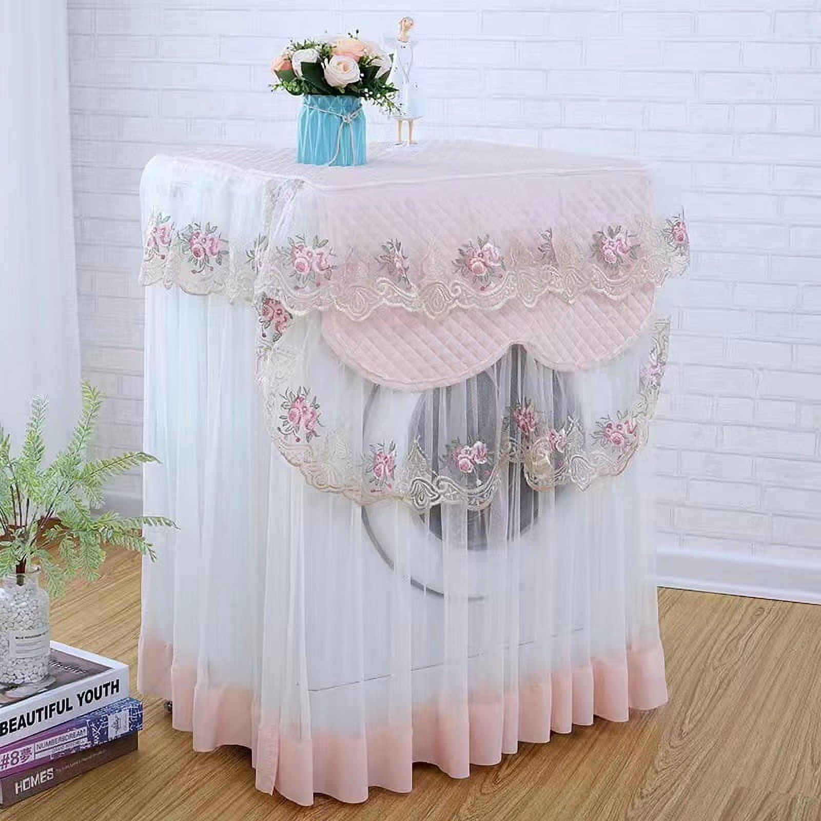 ERDOUY 1 piece European lace universal edition sunscreen fabric drum washing machine dust cover decoration (light pink)