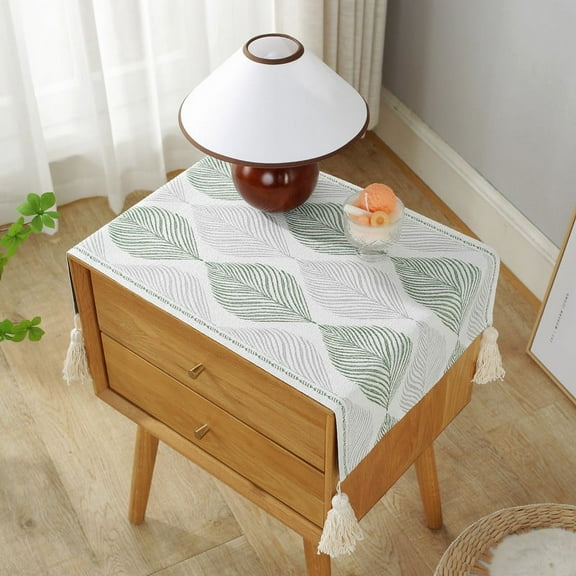 ERDOUY 1 piece color woven jacquard bedside table cover cloth, microwave oven refrigerator cover cloth, leaf pattern multifunctional dust-proof cloth 120 * 35cm (green)