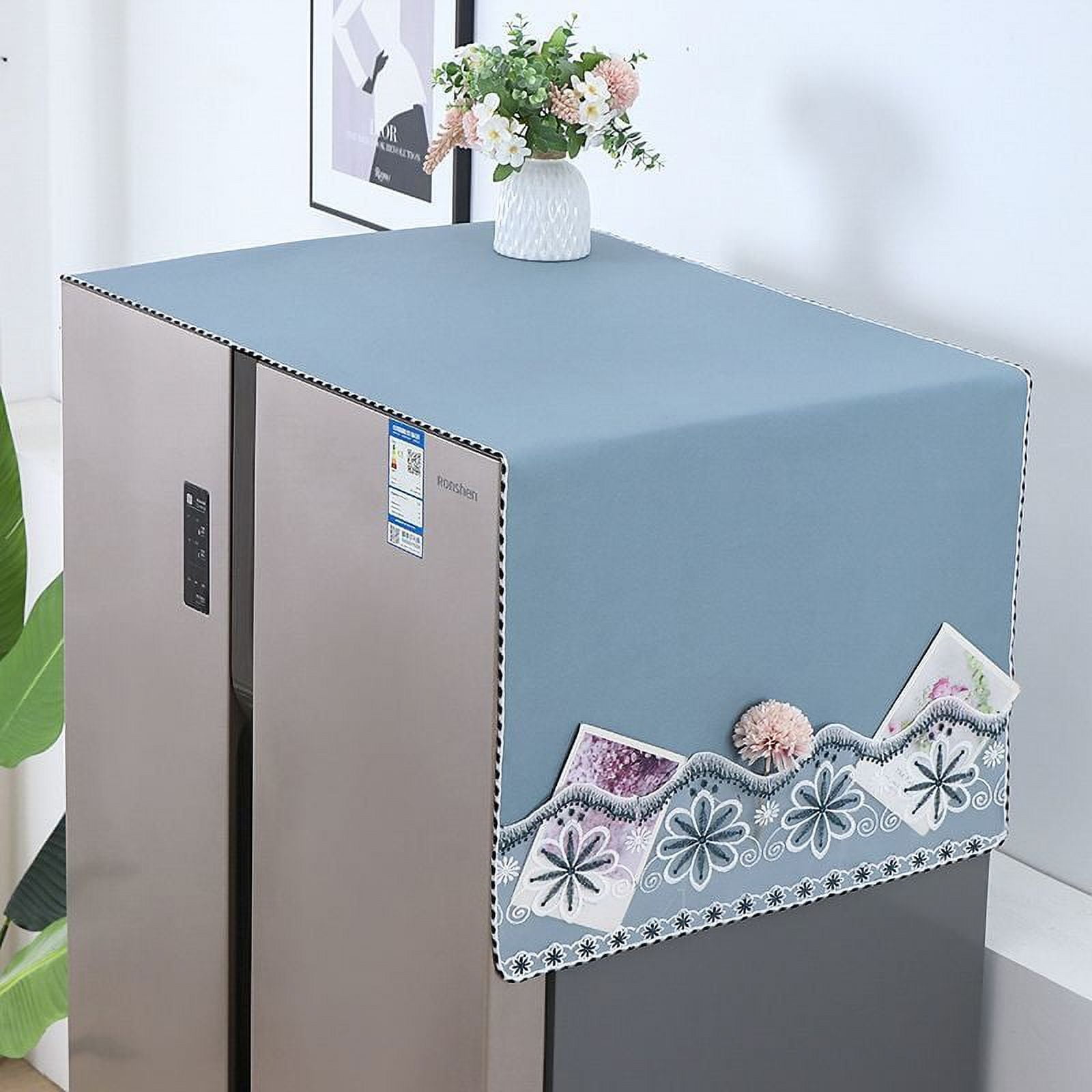 ERDOUY 1 piece double door refrigerator dust cover single door cover cloth washing machine microwave lace flower oil proof waterproof dust cover 140 * 55cm (blue)