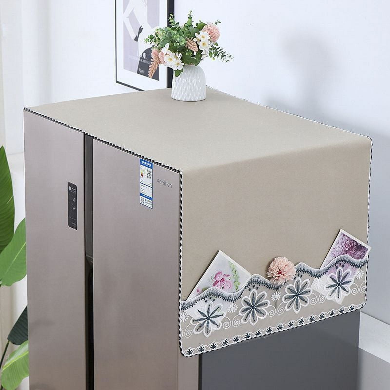 ERDOUY 1 piece double door refrigerator dust cover single door cover cloth washing machine microwave lace flower oil proof waterproof dust cover 140 * 55cm (light brown)