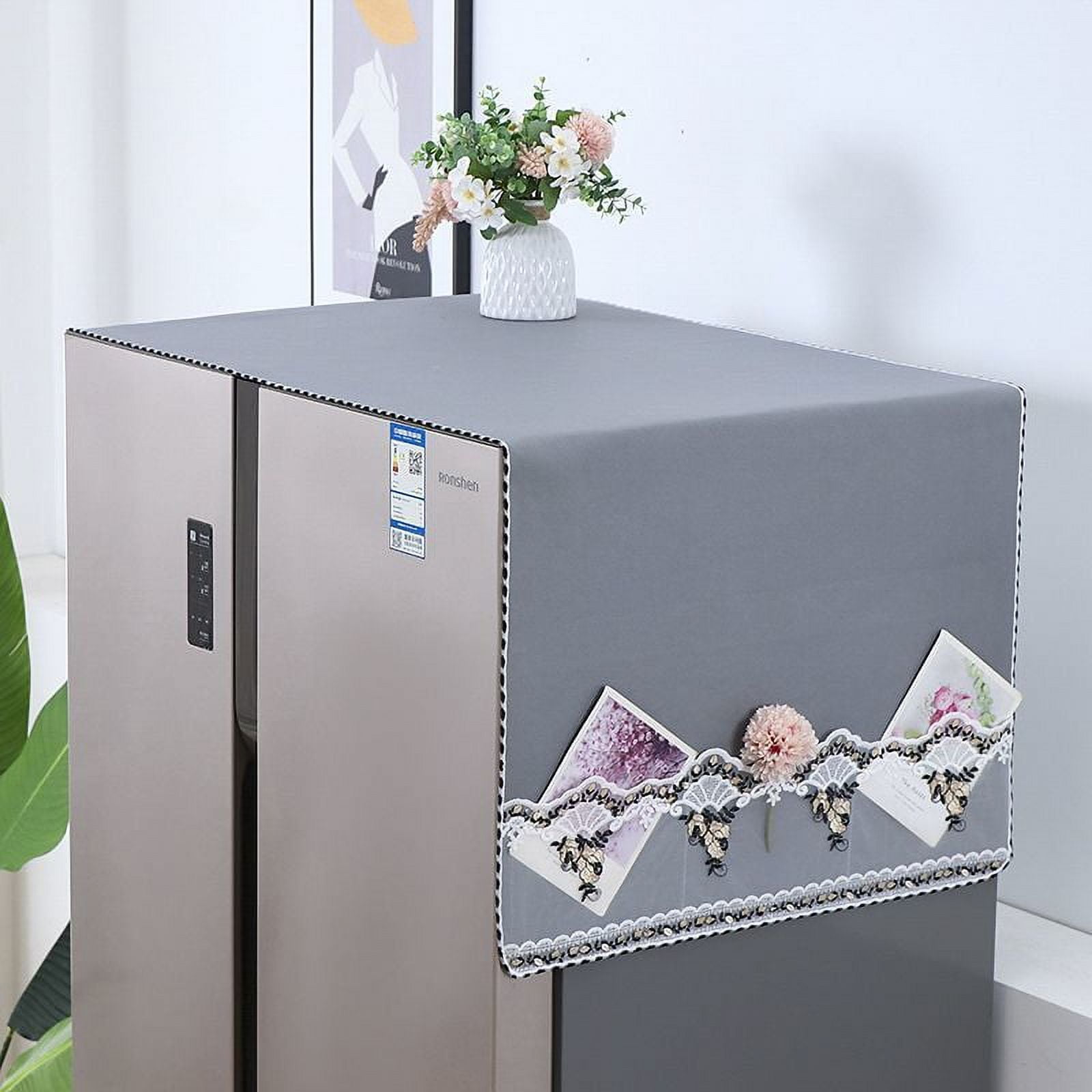 ERDOUY 1 piece double door refrigerator dust cover single door cover cloth washing machine microwave lace morning glory lace oil proof waterproof dust cover 140 * 55cm (gray)