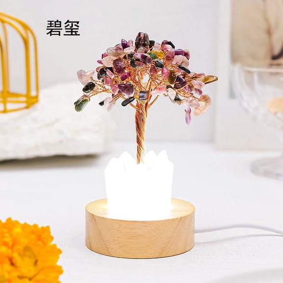 ERDOUY 1 piece mixed color natural crystal crushed stone life tree small night light natural crystal stone pillar DIY bedside SUB interface atmosphere light decoration