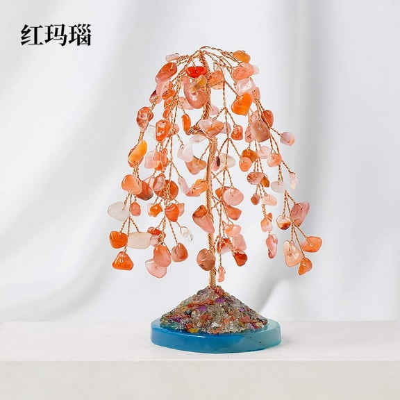 ERDOUY 1 piece natural stone weeping willow tree natural crushed stone wealth tree hand woven energy tree red life tree home decoration ornament