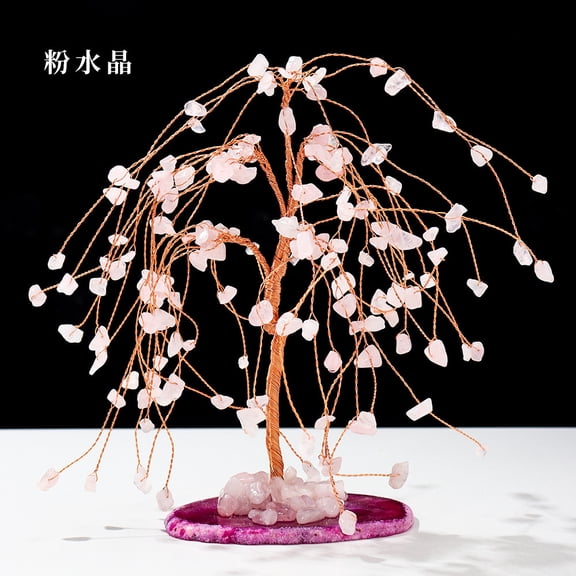 ERDOUY 1 piece pink natural stone hanging willow tree, wealth tree, life tree, energy tree, crushed stone, natural stone base craft, creative decoration ornament