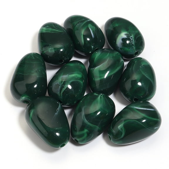 ERDOUY 10 Pcs Dark Green Irregular Acrylic Beads, 2920mm 3mm Large Hole Stone Textured Loose Beads, DIY Craft Supplies for Macrame Projects, Clothing Ornaments and Handbag Embellishment