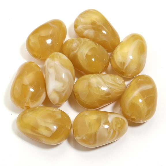 ERDOUY 10 Pcs Dark Yellow Irregular Acrylic Beads, 2920mm 3mm Large Hole Stone Textured Loose Beads, DIY Craft Supplies for Macrame Projects, Clothing Ornaments and Handbag Embellishment