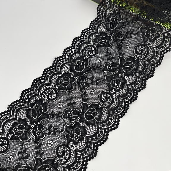 ERDOUY 10 Yard x 6" Wide Floral Lace Ribbon, Elegant Decorative Trim Ideal for Sewing Projects, Bouquets, Gift Wrapping & Wedding Decoration, Black