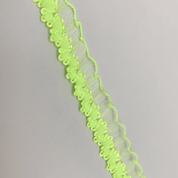 ERDOUY 10 Yards 0.6 Inch Elastic Ruffle Lace Trim, Stretch Narrow Ruffle Edge Lace Ribbon for Sewing Crafts, DIY Projects & Garment Decoration, Fluorescent Green
