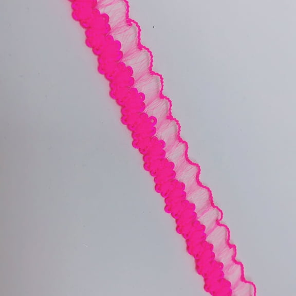 ERDOUY 10 Yards 0.6 Inch Elastic Ruffle Lace Trim, Stretch Narrow Ruffle Edge Lace Ribbon for Sewing Crafts, DIY Projects & Garment Decoration, Fluorescent Pink