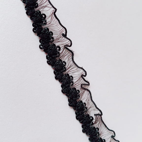 ERDOUY 10 Yards 0.6 Inch Elastic Ruffle Lace Trim, Stretch Narrow Ruffle Edge Lace Ribbon for Sewing Crafts, DIY Projects & Garment Decoration, Black