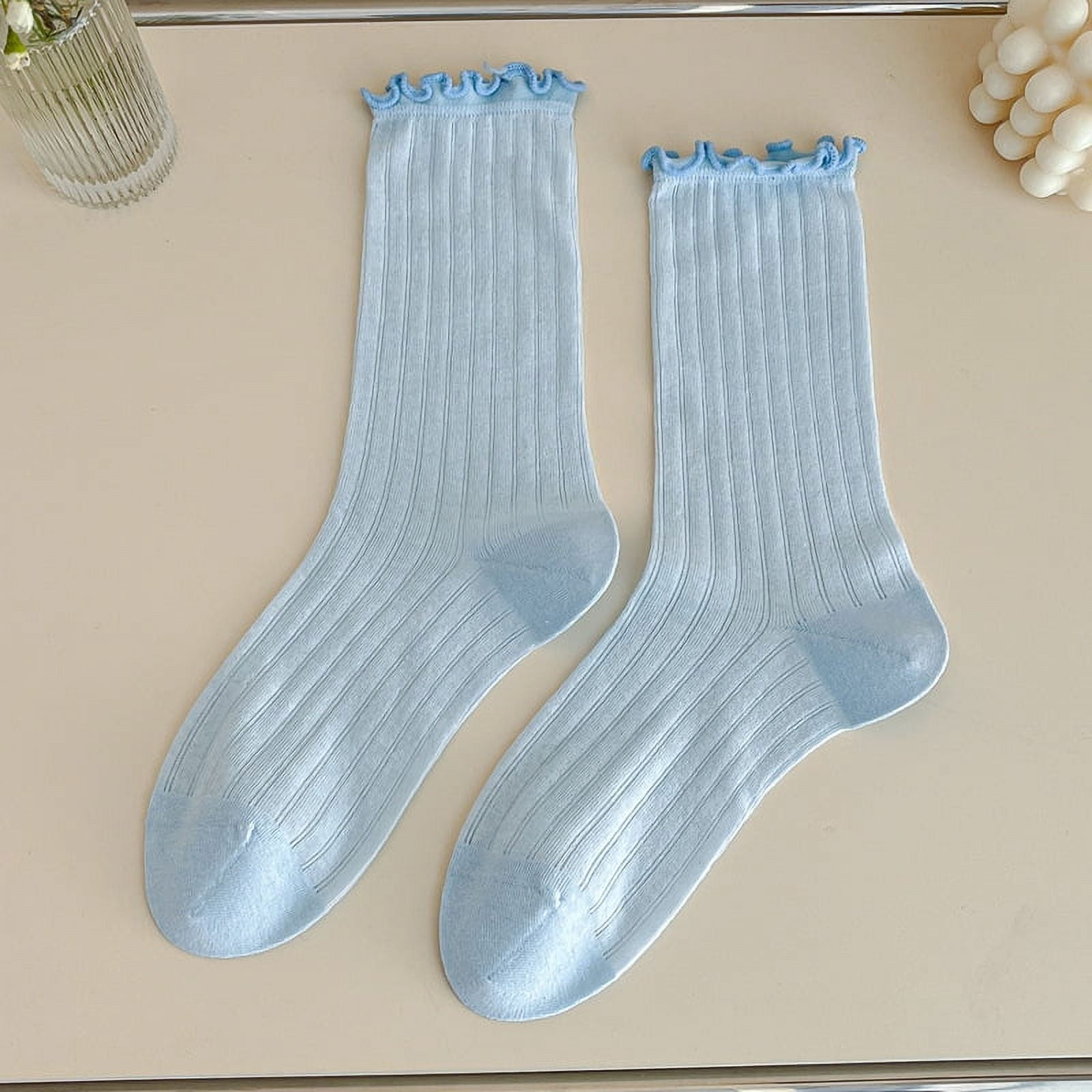 ERDOUY 10 pairs of Womens Cotton Crew Socks, Thin Soft Comfort Breathable Dress Socks, Above Ankle Crew Socks for Business, Casual，Athletic Sock (Blue）