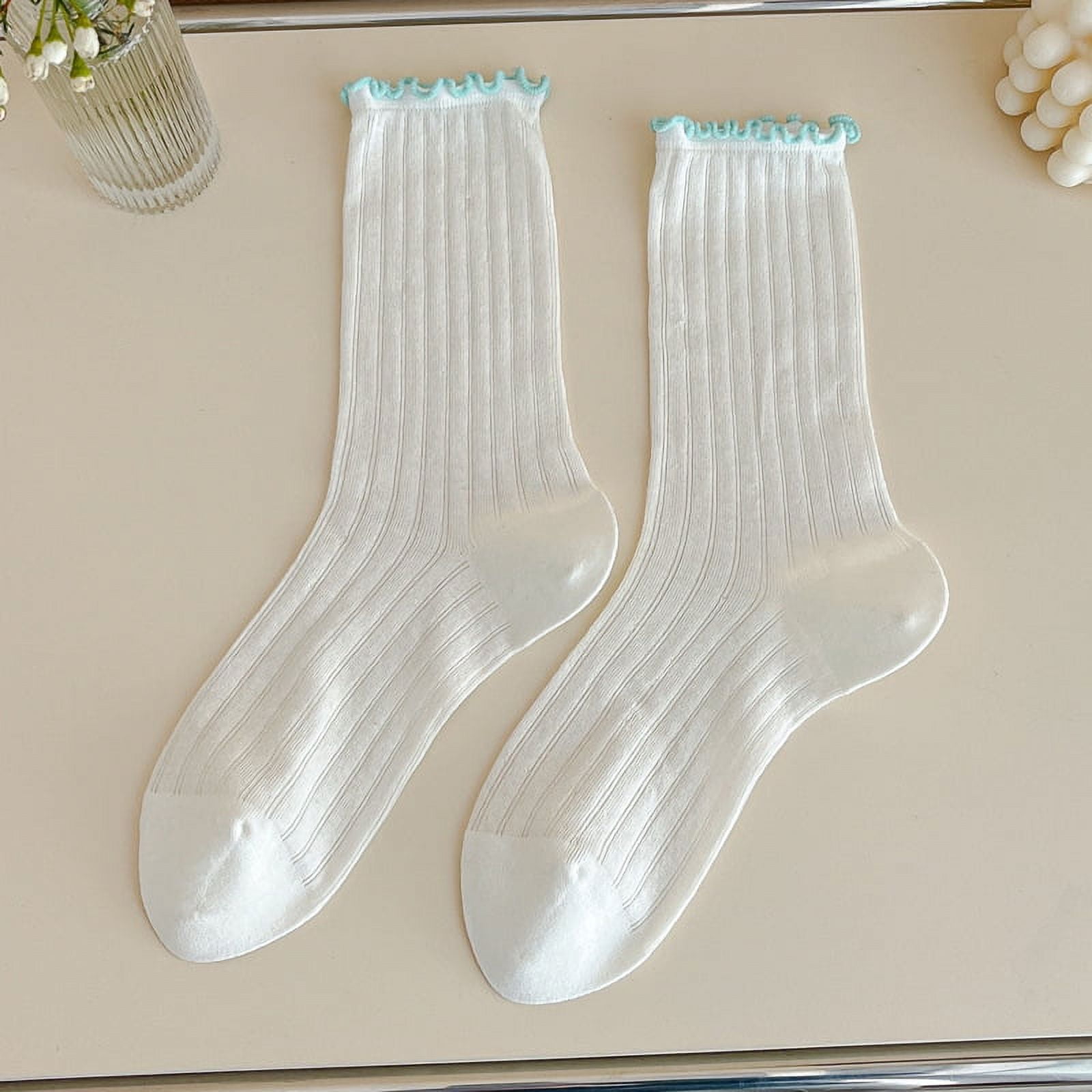 ERDOUY 10 pairs of Womens Cotton Crew Socks, Thin Soft Comfort Breathable Dress Socks, Above Ankle Crew Socks for Business, Casual，Athletic Sock (White）