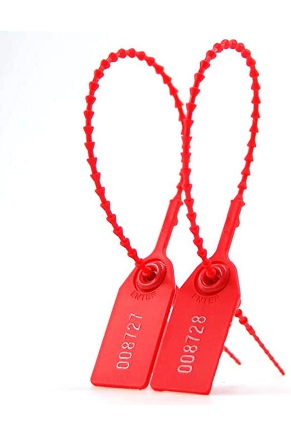 100 Plastic Tamper Seals, Zip Ties for Fire Extinguisher Pull Tite Security Tags Disposable Self Locking Signage 250mm (Red)
