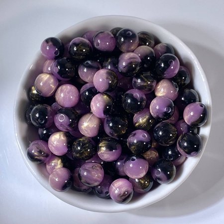 ERDOUY 100PCS 8MM Resin Craft Beads - DIY Jewelry Making Supplies for Bracelet Crafting Projects, Purple & Black