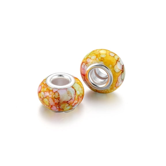 ERDOUY 100Pcs Large Hole Watercolor Resin Rondelle Beads, European Style Charms Compatible with Charm Bracelets, Necklaces & DIY Pens Jewelry Making, Macrame & Hair Braids, Yellow