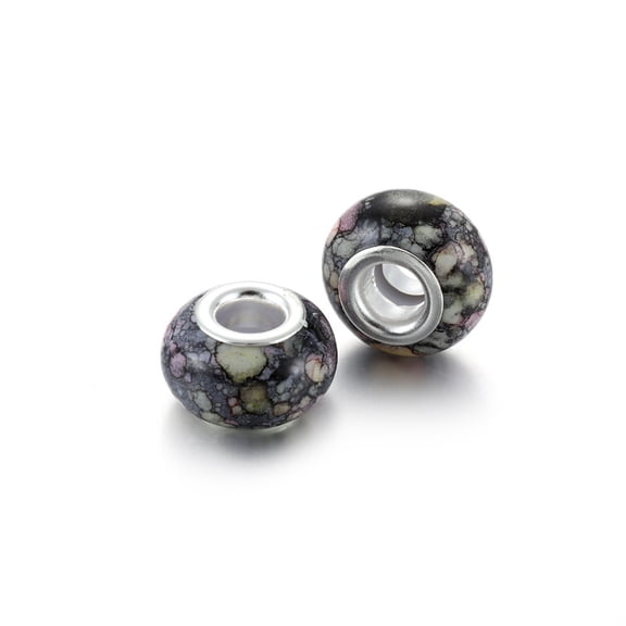 ERDOUY 100Pcs Large Hole Watercolor Resin Rondelle Beads, European Style Charms Compatible with Charm Bracelets, Necklaces & DIY Pens Jewelry Making, Macrame & Hair Braids, Black